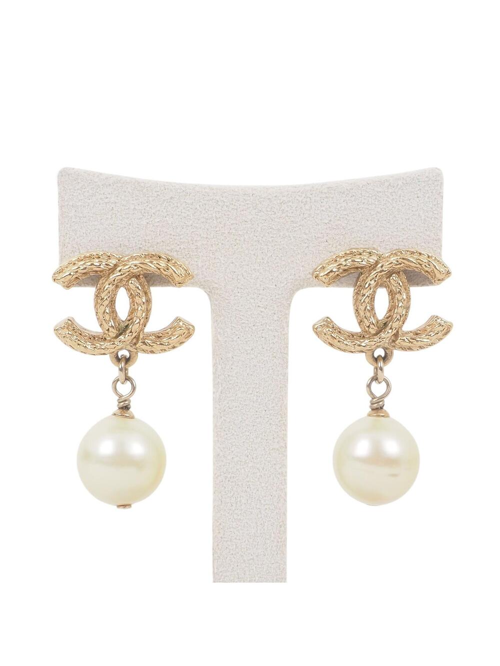 Chanel Cc Logo Pearl Drop Earrings #358786C55B